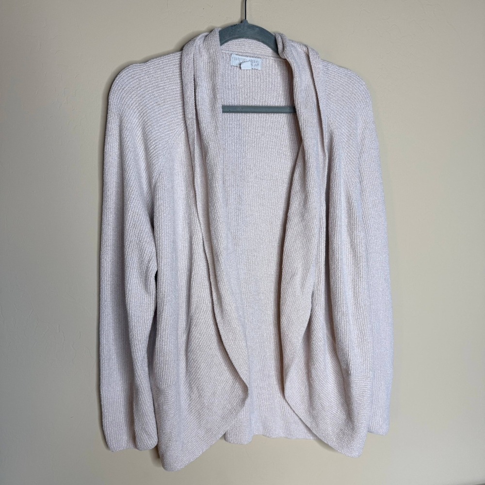 Barefoot Dreams Women's Cream Open Front Shawl‎ Collared Cardigan Size Medium